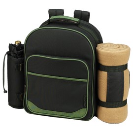 Picnic at Ascot - Deluxe Equipped 4 Person Eco Picnic Backpack with Cooler, Insulated Wine Holder & Blanket - Forest Green