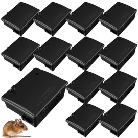 12 Pack Rat Bait Stations Large Rodent Bait Station with Key Reusable Mouse Bait Stations Mice Bait Blocks Heavy Duty Bait Boxes for Outdoor Rodents Mice Bait Blocks, Bait Not Included (Black)