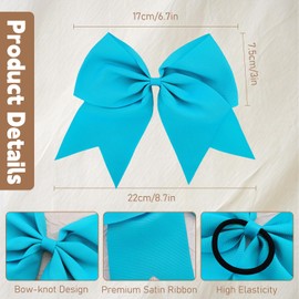 CLINTT 4Pcs Cheer Bows, Suitable for Women, Girls and Children, Elastic Hair Scrunchies Style for Most Hairstyles - Cyan Blue