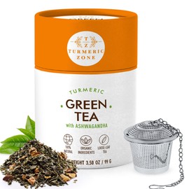 Turmeric Zone Organic Turmeric Ashwagandha and Green Tea made with Chunmee Green Tea, Turmeric Root, Ashwagandha Root - 3.5 oz
