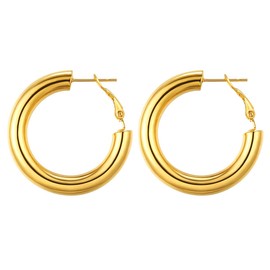 Focalook Women's Hoop Earrings, Large Circle / Star / Heart Hoop Earrings, 30 / 40 / 50 / 70 / 100 mm, Stainless Steel, 18 K Gold Plated, Black, Elegant Earrings for Women, Great Gift, Gold Plated