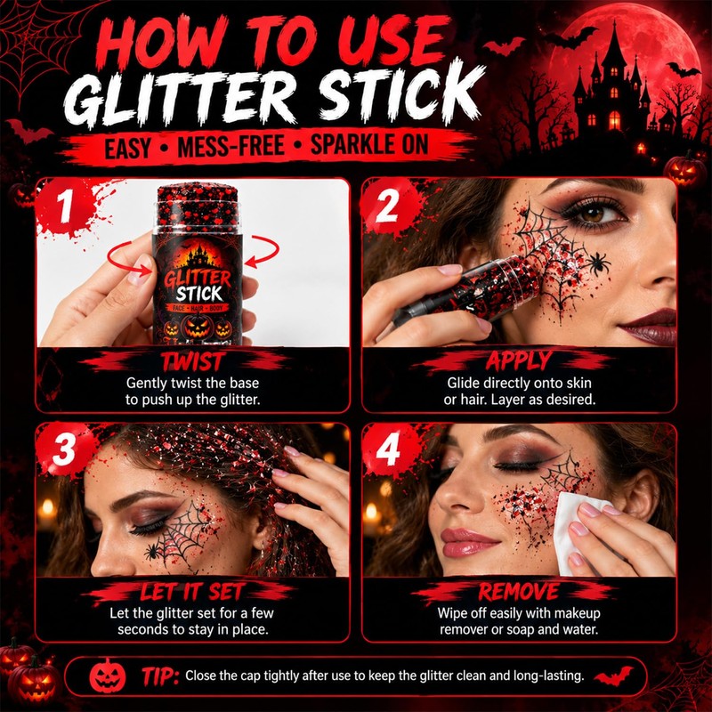 Halloween Body Glitter Stick, Hair Glitter for Kids, Halloween Accessories