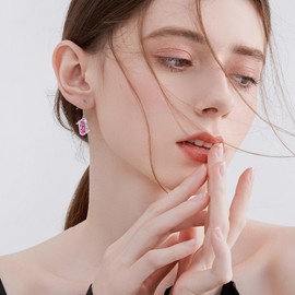 80s 90s Earrings 925 Sterling Silver Pink Cassette Tape Dangle Drop Earrings Cosplay Party Jewelry for Women, Sterling Silver, No Gemstone