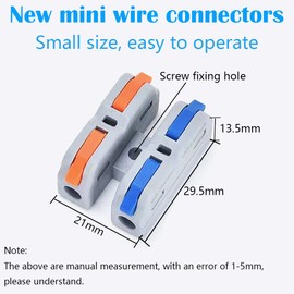 Cable Connectors, CESFONJER SCH-2 Connection Terminals, Mini Terminal Blocks with Multi-Coloured Actuation Lever, Electrical Connection Blocks, with Mounting Screws (Pack of 14)