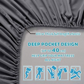 ForZzz 2000TC Fitted Sheet King Size -Premium Microfiber Fitted Bottom Sheet only- Ultra-Soft Wrinkle Free -Fitted Bedding Sheet Fits Mattress Deep Pocket up to 40 cm for Home&Hotel (Dark Gray)