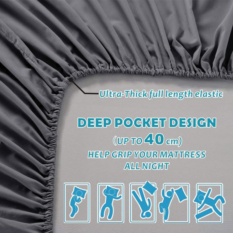 ForZzz 2000TC Fitted Sheet King Size -Premium Microfiber Fitted Bottom