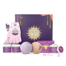 Purple Canyon 7 Piece Glowing Goat Rose Skincare Gift Box | Includes 2 Bath Bombs, 2 Face Masks, 2 Body Butters and Lavender Soap | Goat's Milk and Arrowroot Powder to Cleanse, Brighten and Moisturize