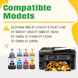 Artitech T542 Ink Bottle Replacement for Epson 542 for Epson EcoTank Pro ET-5150 ET-5170 ET-5180 ET-5800 ET-5850 ET-5880 ET-16650 ET-16600, ST-C5000 ST-C5500 ST-C8000 ST-C8090 Printers (1B 1C 1M 1Y)