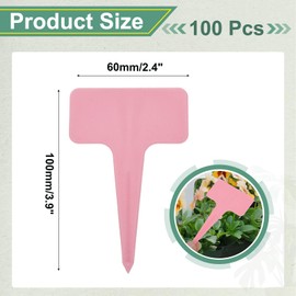 uxcell 100Pcs 4 Inch Plant Labels Large T-Style Garden Marker Plant Tags Garden Labels for Flower Beds Pots Vegetables Pink