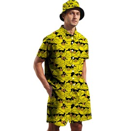 ifamawlea Men's 2 Piece Tracksuit Cute Sunglasses Rubber Duck Hawaiian Shirt Shorts Button Down Shirt and Shorts Sets with Bucket Hats for Outdoor X-Large