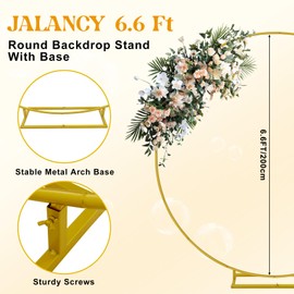 6.6FT Round Backdrop Stand Wedding Arch Frame Circle Stable Gold Metal Arch Stand for Wedding Birthday Party Baby Shower Bridal Shower Photography Decoration