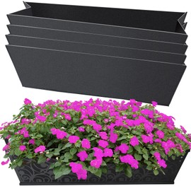 4PCS 24Inch Rectangle Window Box Liner Felt Planter Basket Liner Insert Black Plant Container Liners Non Woven Fabric Liner for Garden Fence Wall Railing Hanging Flower Pot - Avoid Bird Nesting