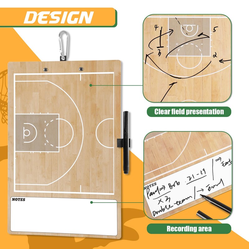 HIGHRAZON Basketball Coaches Clipboard,White Double-Sided Dry Erase Coach Clipboard, Color