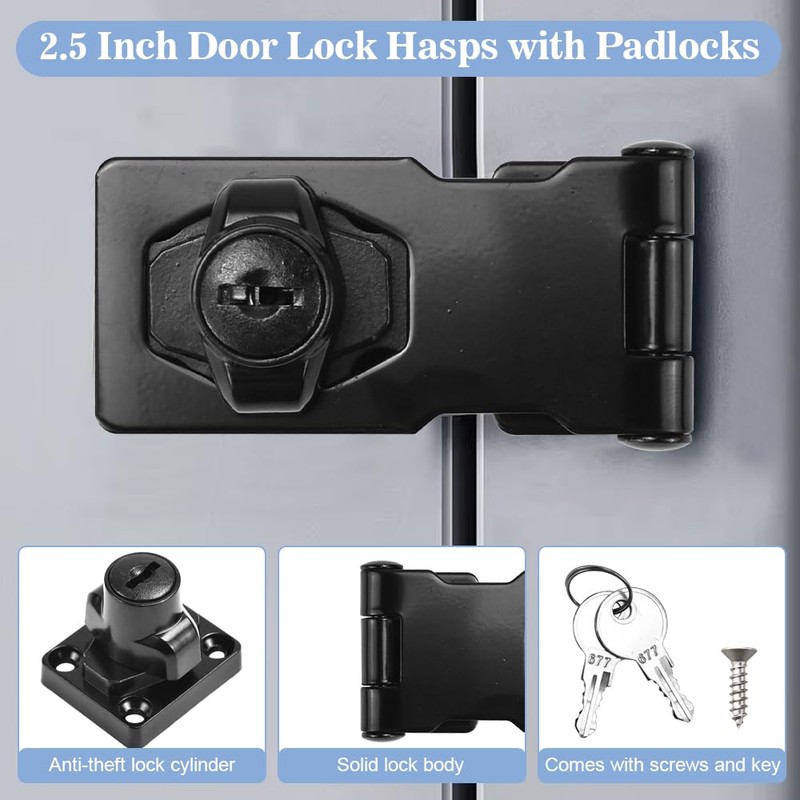 ADERTOS Türschloss mit Schlüssel (Schwarz, 2.5inch)