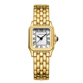 CHEETAH Watches for Women with Small Vintage Bracelet, Gold White Face, Rectangular Case, Roman Dial