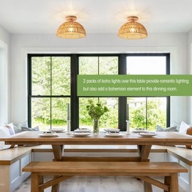 OCWHT 2 Packs Boho Light Rattan Chandelier Ceiling Light Fixtures Boho Lamp Shade Flush Mount Ceiling Light Hand-Woven Small Chandelier Light for Hallway Bedroom Kitchen Nursery Chandelier