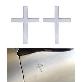 SCUARI 2PCS 3D Cross Stickers,Car Accessories Decals for Vehicles,Self Adhesive Cross Metal Car Emblem,2.5"×1.8" Cross Jesus Automotive Decal,Suitable for Trunk Tailgate Side Decoration (Silver)