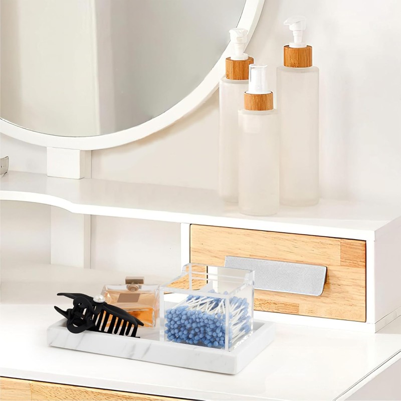 WORHE Qtip Holder with Lid Cotton Balls Swab Organizer Acrylic
