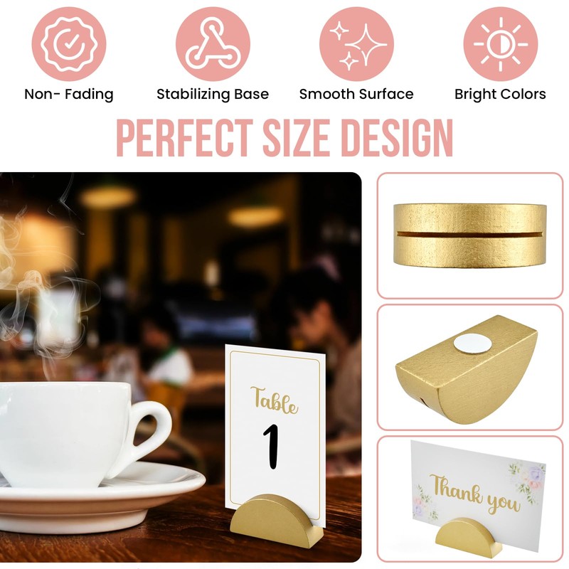 DALQUIS 30Pcs Gold Semicircular Wooden Table Number Holders ＆ 40Pcs