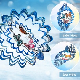 Eiryhope Butterfly Wind Spinner Outdoor, Wind Spinners for Yard and Garden, 3D Metal Butterfly Wind Catcher Decor Hanging Wind Sculpture Decoration, Butterfly Gift for Women Girl Mother Wife Grandma