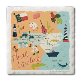 Thirstystone North Carolina Home 4-Pack Absorbent Stone Coasters with Protective Cork Backing 4" Square Manufactured in The USA Artistic Absorbent Easily Wipes Clean