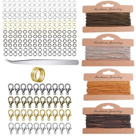 Jilskl 4 Colour Combination Jewellery Making Kit, Jewellery Making Chains, Jewellery Craft Accessories, DIY Link Chain, with 120 Jump Rings and 40 Lobster Clasps, for DIY Making Jewellery Chains