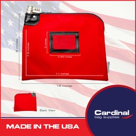 Cardinal bag supplies Locking Cash Bag, Bank Bag Laminated Nylon Combination and Keyed Security, 9 x 12 inch (Red)