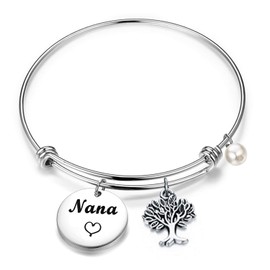 BEKECH Nana Bracelet Grandma Charm Expandable Wire Bangle Jewelry Grandmother Gift for Family (silver)