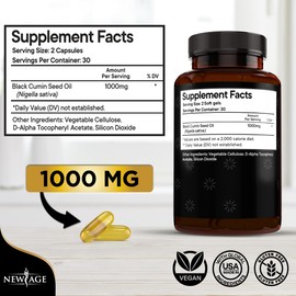 NEW AGE Black Seed Oil Softgel Capsules - Premium Cold-Pressed Nigella Sativa Producing Pure Black Cumin Seed Oil - Non-GMO & Vegetarian (60 Softgels)