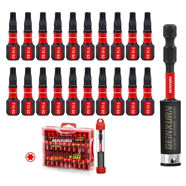 Geinxurn 20Pieces 1 In. T15 Impact Tough Magnetic Screwdriver Bit