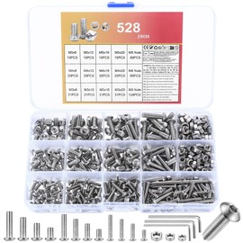 528 Pcs M3 M4 M5 Bolts and Nuts Set, Nuts and Bolts Set, Hex Socket Button Head Cap Screws Bolts and Nuts Set, Assorted Round Head Machine Screws, Stainless Steel Hex Socket Head Cap Bolts Nuts Set