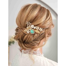 Casdre Crystal Hair Clip Gold Rhinestone Bridal Hair Piece Flower Hair Barrette Pearl Bride Wedding Hair Accessories for Women and Girls