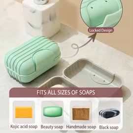 4pcs Travel Soap Box Holder Case with Lid, Leakproof Portable Colorful Soap Dishes Container with Silicone Band Soap Saver Bags, Large Soap Holder Travel Soap Dishes for Shower Gym Bathroom