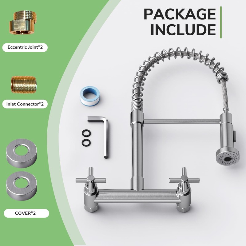 Wall Mount Kitchen Faucet, Hurran Brushed Nickel Kitchen Sink Faucet,