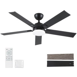 Rayqueen 52 Inch Ceiling Fans with Lights and Remote, Black Ceiling Fan with 5 Blades,3CCT Dimmable LED,6 Speed Reversible DC Motor-Downrod Modern Ceiling Fan For Indoor or Covered Outdoor