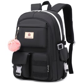 KIDNUO Backpack for Girls Laptop Backpacks 15.6 Inch College Cute Bookbag Anti Theft Primary Elementary School Bag Casual Daypack for Students Teens Girls Women (Black)