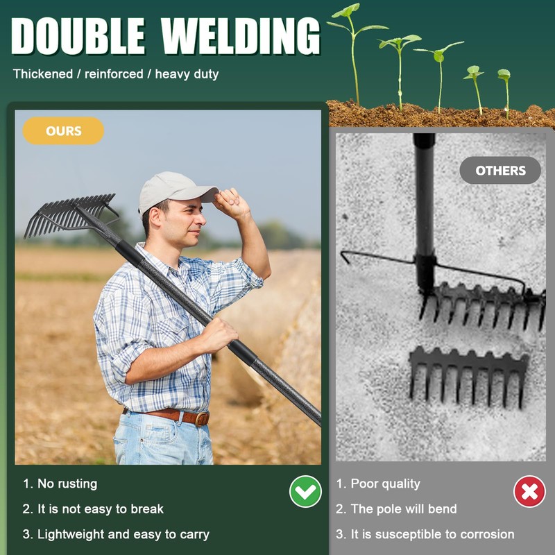 JAOTREL 48'' Bow Rake Heavy Duty Garden Rake with Stainless