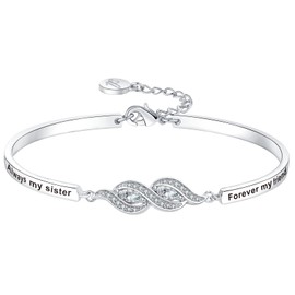 Aihitero Christmas Sister Gift, Infinity Bangle Bracelet with 'Always My Sister Forever My Friend' Message, Women Jewelry Valentines Xmas Birthday Present from Bestie BFF Sibling Brother