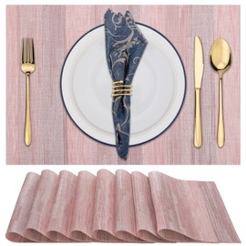 Winknowl Placemats Set of 8, Heat Resistant Stain Resistant Woven Vinyl Insulation Place mats, Durable Washable Elegant Table Mats for Kitchen Dining Table Decor (Misty Rose)