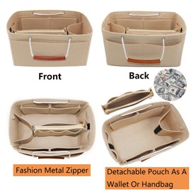 Heavyoff Bag Organiser, Handbag, Felt Bag Organiser with Removable Zip Pocket and Handle for Women, Black