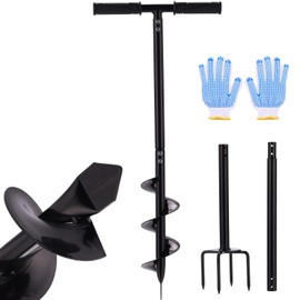 2 in 1 Hand Auger Spiral Drill for Planting, 44.5inch Post Hole Digger Manual Auger for Fence Posts, Sand, Bulb, Seedlings, Tree, Mail Box, Manual Garden Spiral Hole Digging Drill with Non-Slip.
