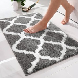 Bathroom Rugs Bath Mat, Super Soft and Water Absorbent Microfiber Striped Bath Rugs, Non-Slip Shaggy Bath Mats, Extra Thick Machine Washable Carpet for Tub Shower Bath Room (Grey, 20"x32")