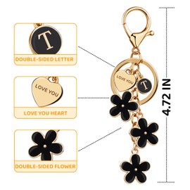 Suweibuke Initial Letter Keychain with Love You Heart, Cute Key Chain Gift for Women Girl, Charm for Keys Handbags Backpacks (Black-T)
