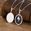 Rockyu Necklace for Men Black Oval Pendant Lightning Bolt Pattern