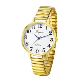 JewelryWe Women's Elastic Watch Easy Reader Analog Watch Big Dial Round Quartz Wristwatch for Xmas