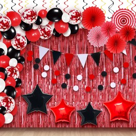 KatchOn, Huge Red and Black Party Decorations Set - Pack of 154 | Black and Red Balloons, Red Fringe Backdrop, Garlands | Graduation Decorations 2025 | Red and Black Birthday Decorations