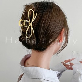 Herbeluemily HM-0110-R03-GD Hair Claw Hair Clip Sturdy Stylish Cute Metal Ribbon Gold