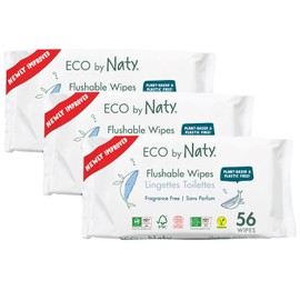 Eco by Naty Eco by Naty Flushable Baby Wipes - Compostable and Plant-Based Wipes, Chemical-Free and Hypoallergenic Baby Wipes Safe for Baby Sensitive Skin, 56 Wipes Per Pack (3 Pk)
