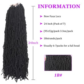 24 Inch 7Packs New Faux Locs Goddess Curly Wavy Crochet Braids Hair 126Strands Natural Black Synthetic Most Natural Soft Locs Crochet Dreadlock Hair Extensions for Woman (24 Inch, 1B#)