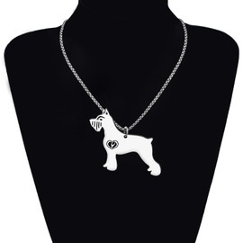 HUAGEO Stainless Steel 18K Gold Plated Cute Schnauzer Dog Pendant Necklace Puppy Pets Jewellery Gifts For Women Charms Accessories (Silver Plated)